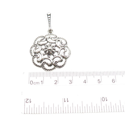 835 Silver Vintage European Flower Swirl Oxidized Charm Pendant