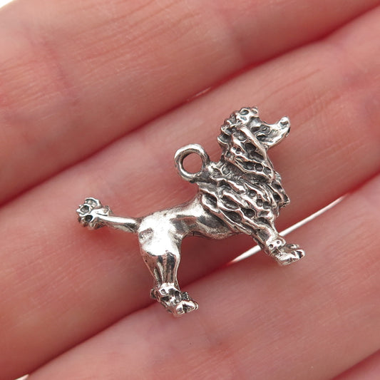 925 Sterling Silver Vintage Poodle Dog Oxidized 3D Charm Pendant