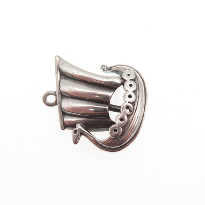925 Sterling Silver Vintage Denmark Viking Ship Oxidized Mini Charm Pendant