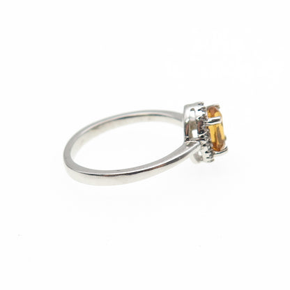 925 Sterling Silver Real Oval-Cut Citrine & Round-Cut C Z Ring Size 6