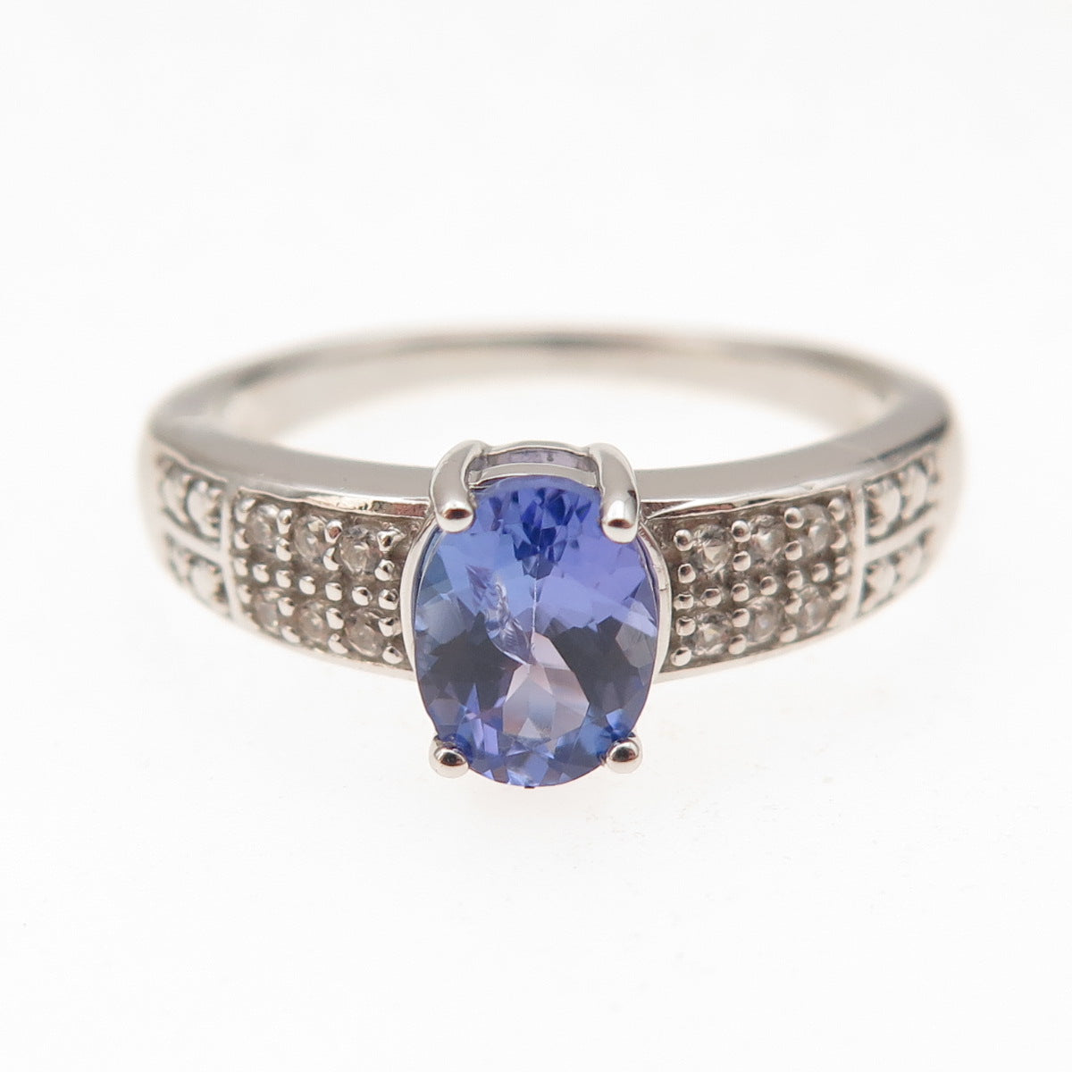 925 Sterling Silver Real Tanzanite & White Topaz Ring Size 8