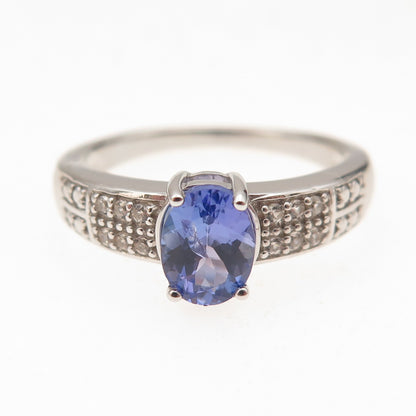 925 Sterling Silver Real Tanzanite & White Topaz Ring Size 8