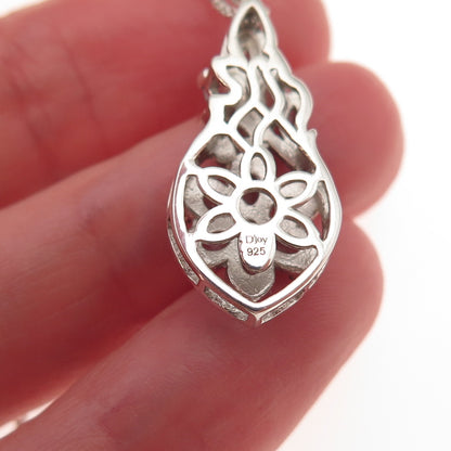 D'Joy 925 Sterling Silver Real Green Sapphire Floral Cable Chain Necklace 20"