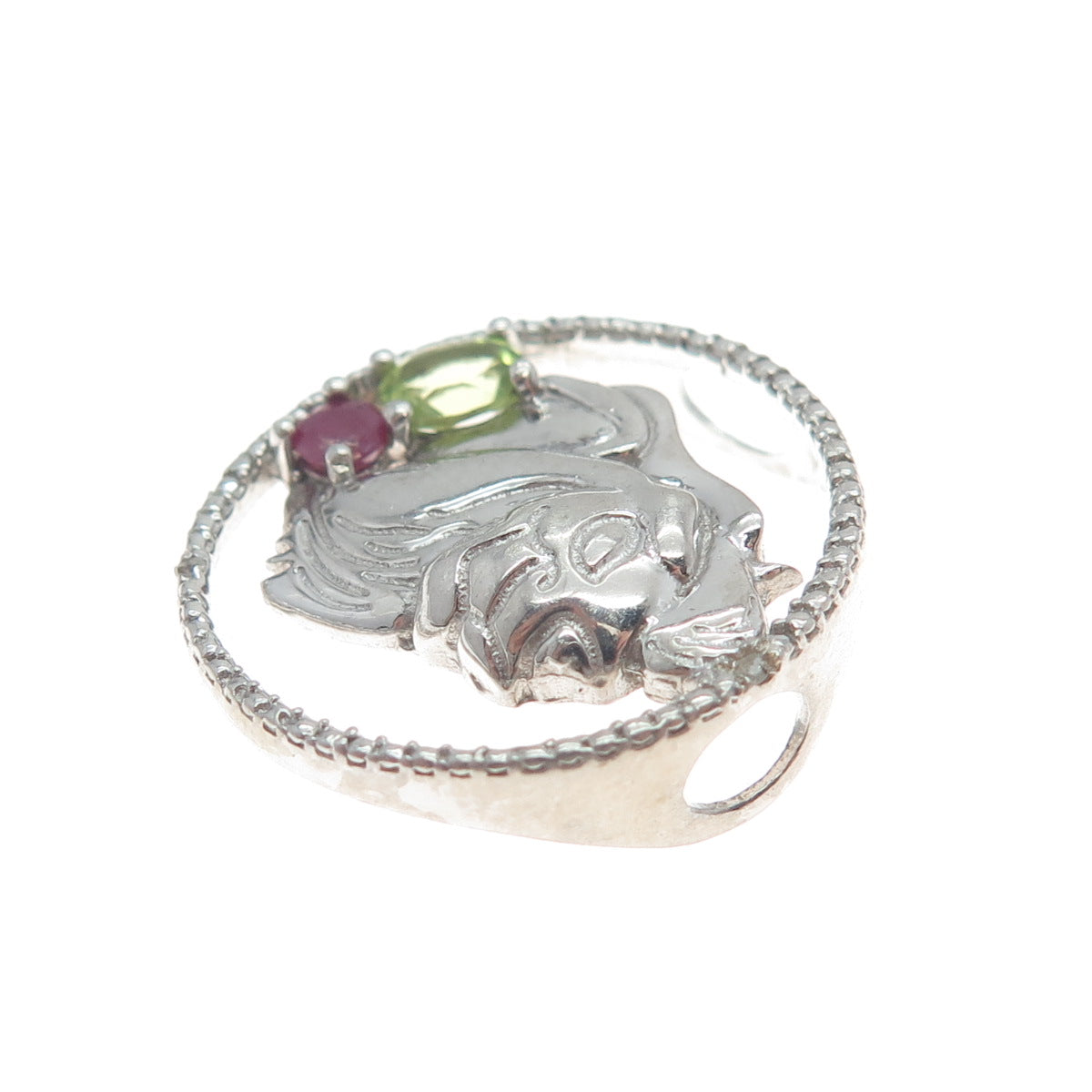 CHUCK CLEMENCY 925 Sterling Vintage Real Diamond Accent & Multi-Gem Lion Pendant