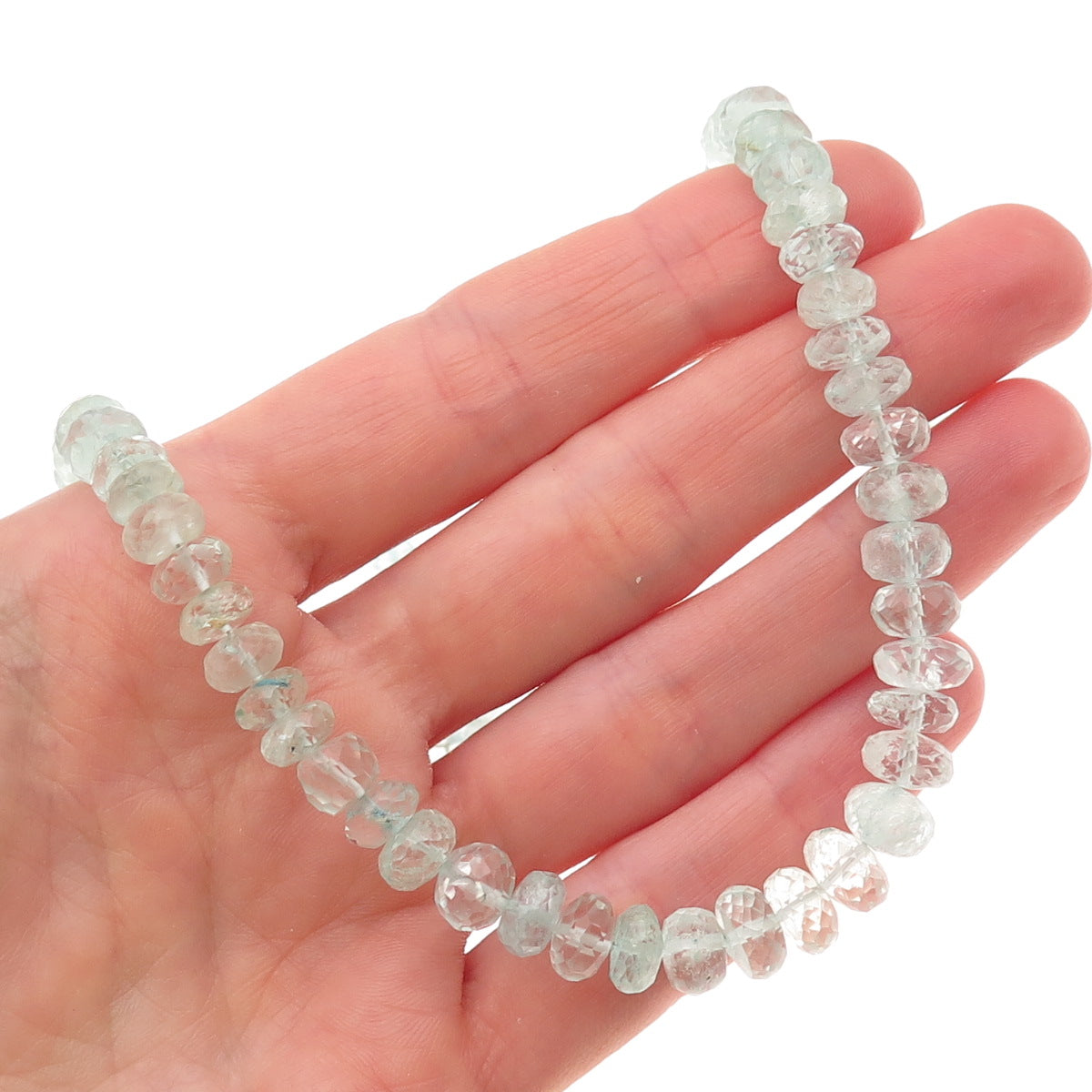 925 Sterling Silver Vintage Real Aquamarine Beaded Necklace 22"