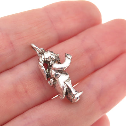 925 Sterling Silver Vintage Garden Gnome Oxidized 3D Charm Pendant
