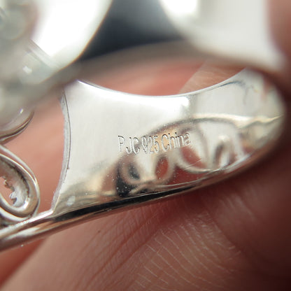 925 Sterling Silver Real Round-Cut Diamond Floral Cross Ring Size 7