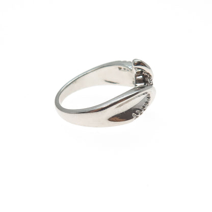 SUN 925 Sterling Silver Real Round-Cut Diamond Bypass Ring Size 7