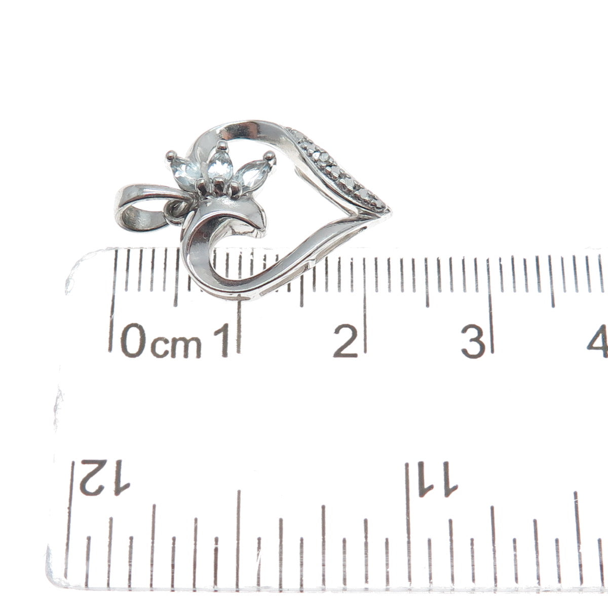 ROSS SIMONS Sterling Silver Real Diamond & Blue Topaz Heart Minimalist Pendant