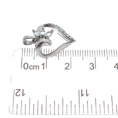 ROSS SIMONS Sterling Silver Real Diamond & Blue Topaz Heart Minimalist Pendant
