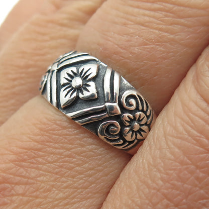 CHARLES WINSTON 925 Sterling Silver Vintage Flower Oxidized Ring Size 7.75