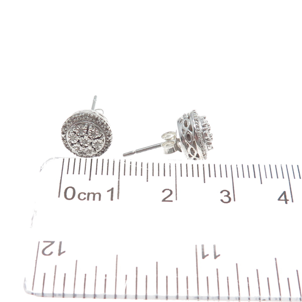 925 Sterling Silver Real Round-Cut Diamond Stud Earrings