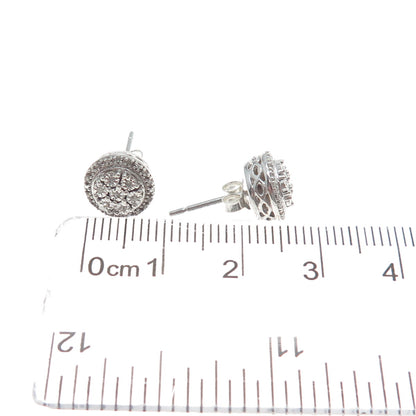 925 Sterling Silver Real Round-Cut Diamond Stud Earrings