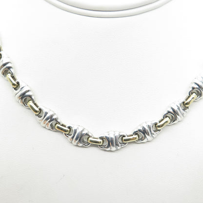 925 Sterling Silver 2-Tone Vintage Mexico Modernist Anchor Chain Necklace 18"