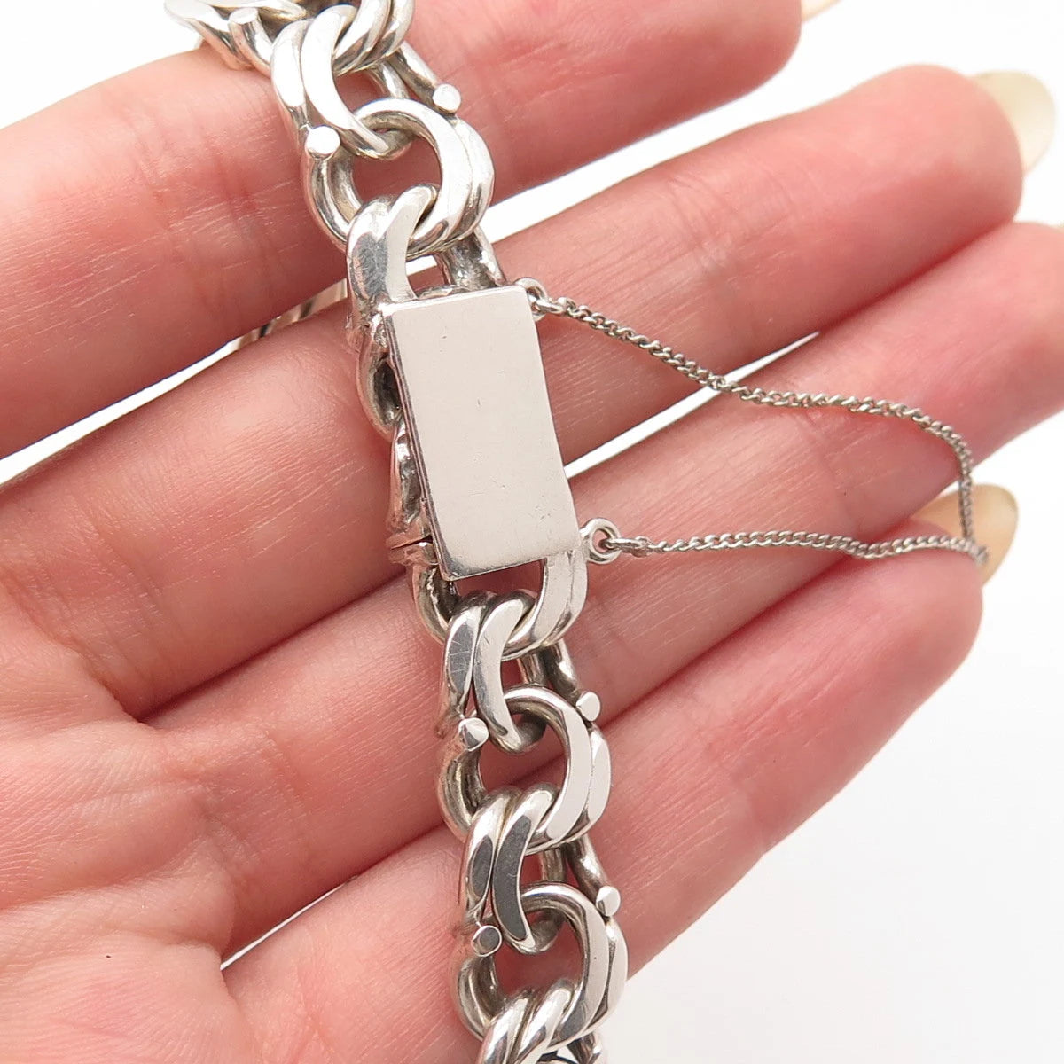 925 Sterling Silver Vintage Double Rolo Link Bracelet 6.75"