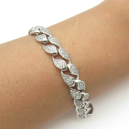 925 Sterling Silver Round-Cut White C Z Cuban Link Bracelet 8"