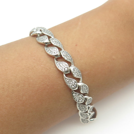 925 Sterling Silver Round-Cut White C Z Cuban Link Bracelet 8"