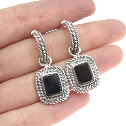 925 Sterling Silver Vintage Real Black Onyx Charm Dangling Earrings