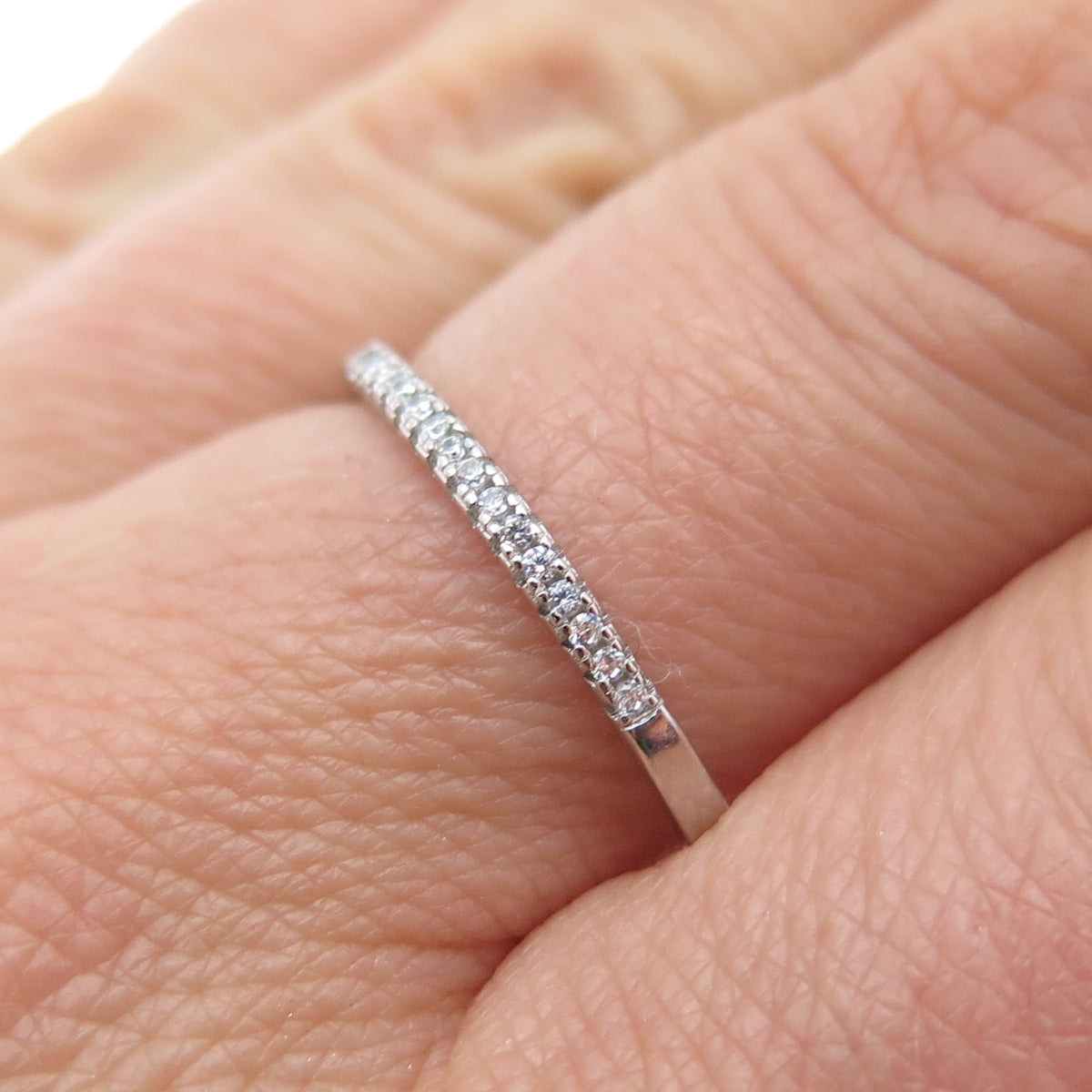 925 Sterling Silver Round-Cut C Z Half Eternity Stackable Band Ring Size 8