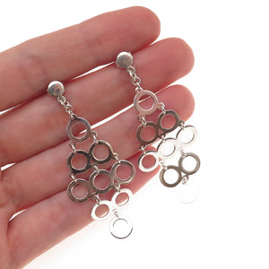 925 Sterling Silver Vintage Circle Cluster Cascade Drop Dangle Earrings