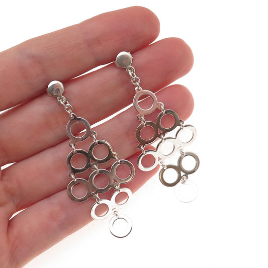925 Sterling Silver Vintage Circle Cluster Cascade Drop Dangle Earrings