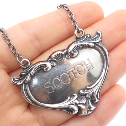 925 Sterling Silver Antique Art Deco Scotch Repousse Bottle Tag