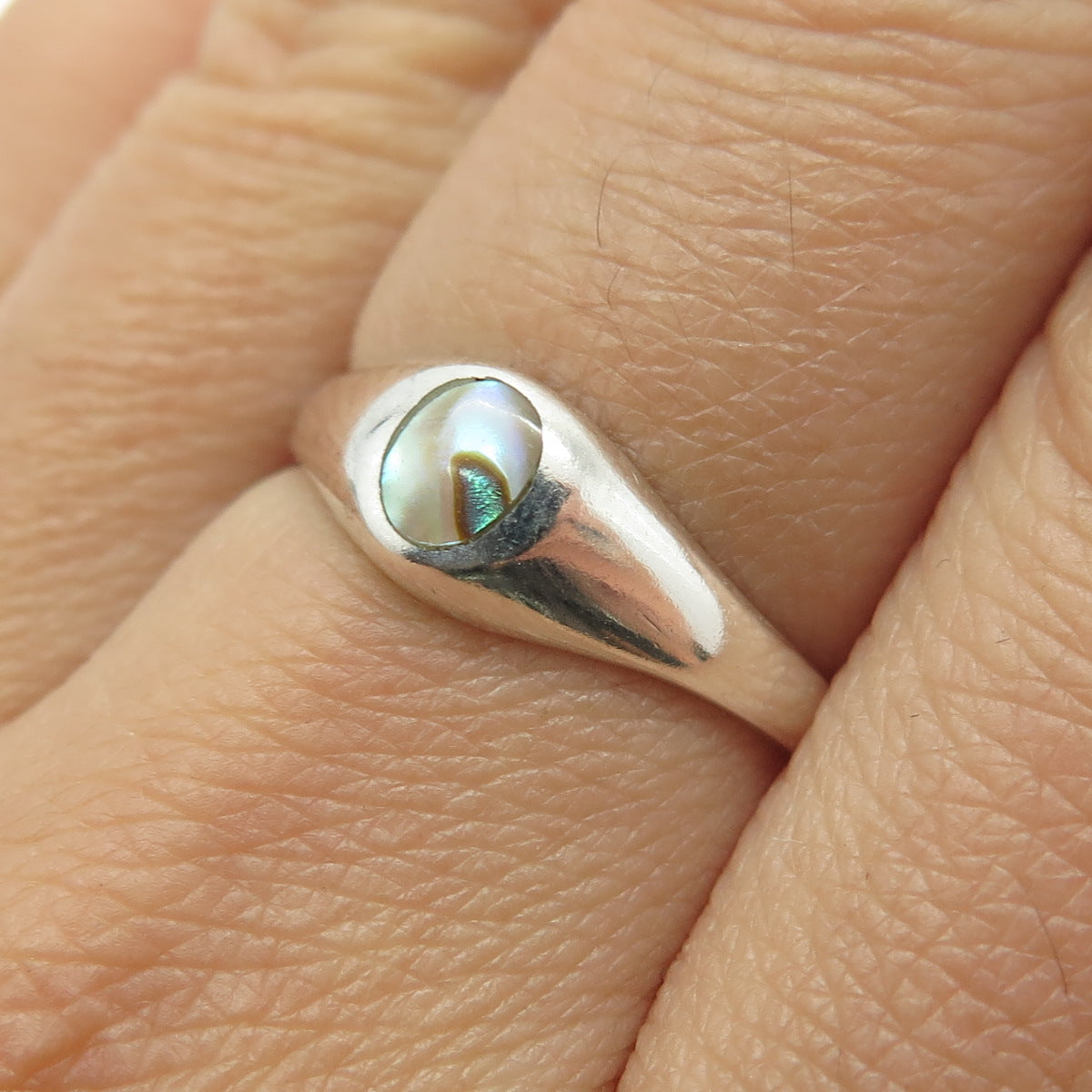 925 Sterling Silver Vintage Real Abalone Shell Ring Size 7.5