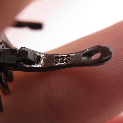 925 Sterling Silver Black Rhodium 2-Tone Vintage Real Citrine & C Z Earrings