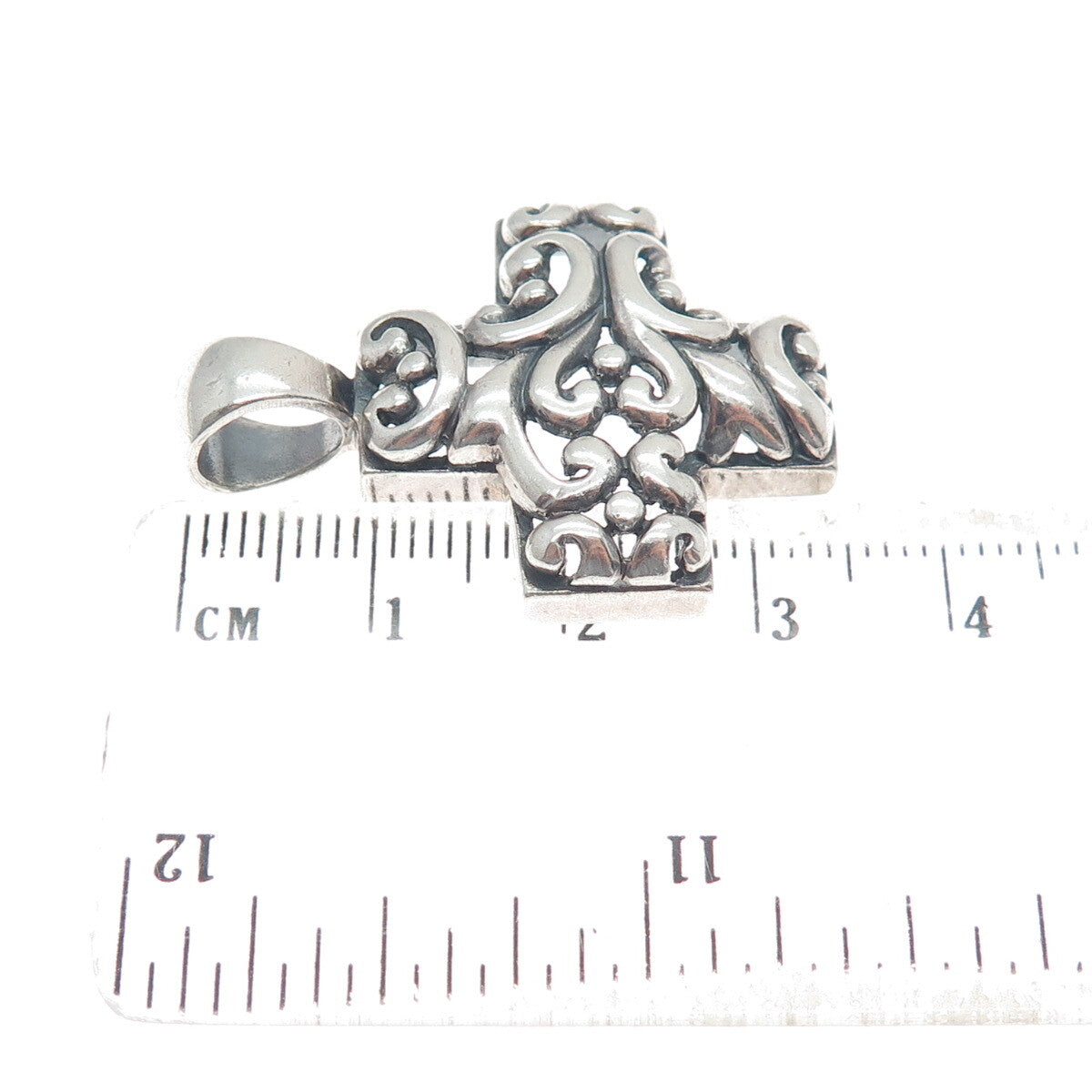 925 Sterling Silver Vintage Ornate Cross Oxidized Pendant