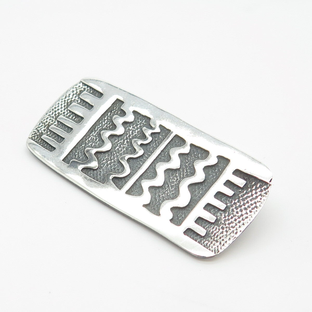 925 Sterling Silver Vintage Woods Wavy Pattern Pin Brooch