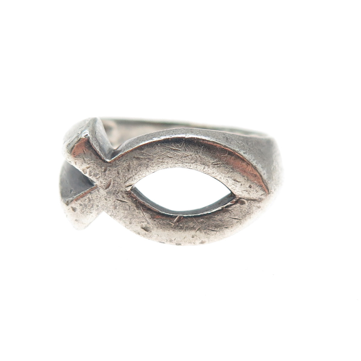 925 Sterling Silver Vintage Ichthys Religious Oxidized Ring Size 7.5