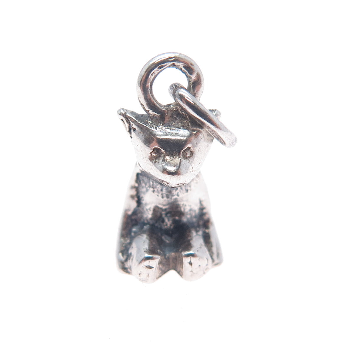 835 Silver Vintage Bear Oxidized Minimalist 3D Charm Pendant