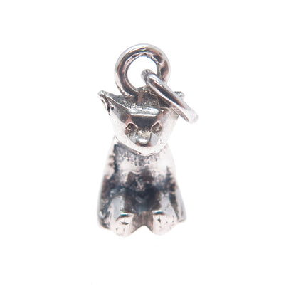 835 Silver Vintage Bear Oxidized Minimalist 3D Charm Pendant