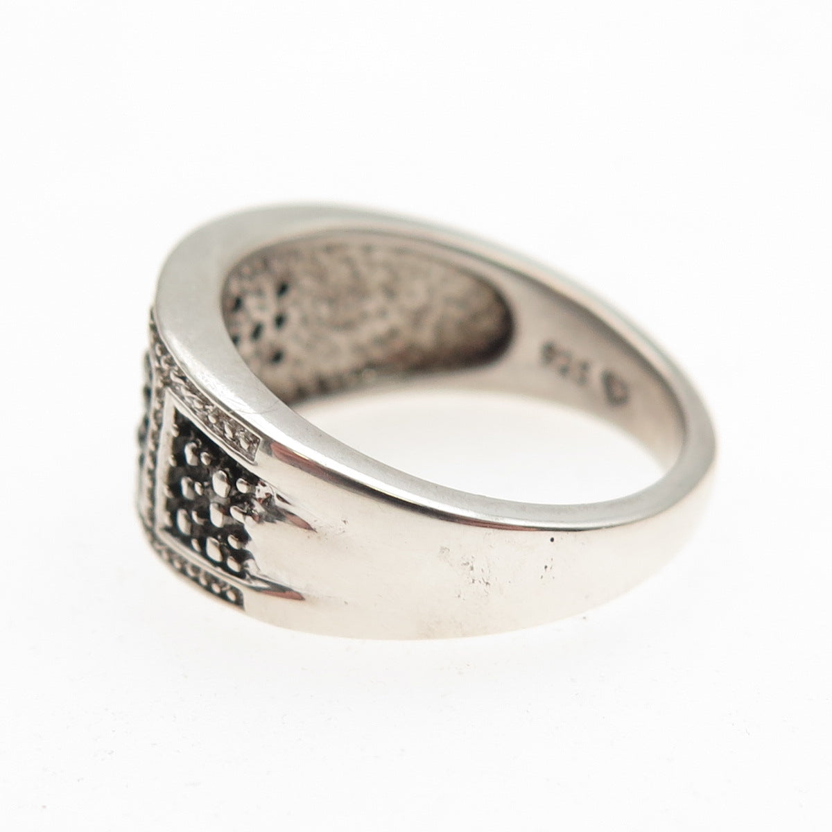 925 Sterling Silver Real Round-Cut Black Diamond Ring Size 7.25