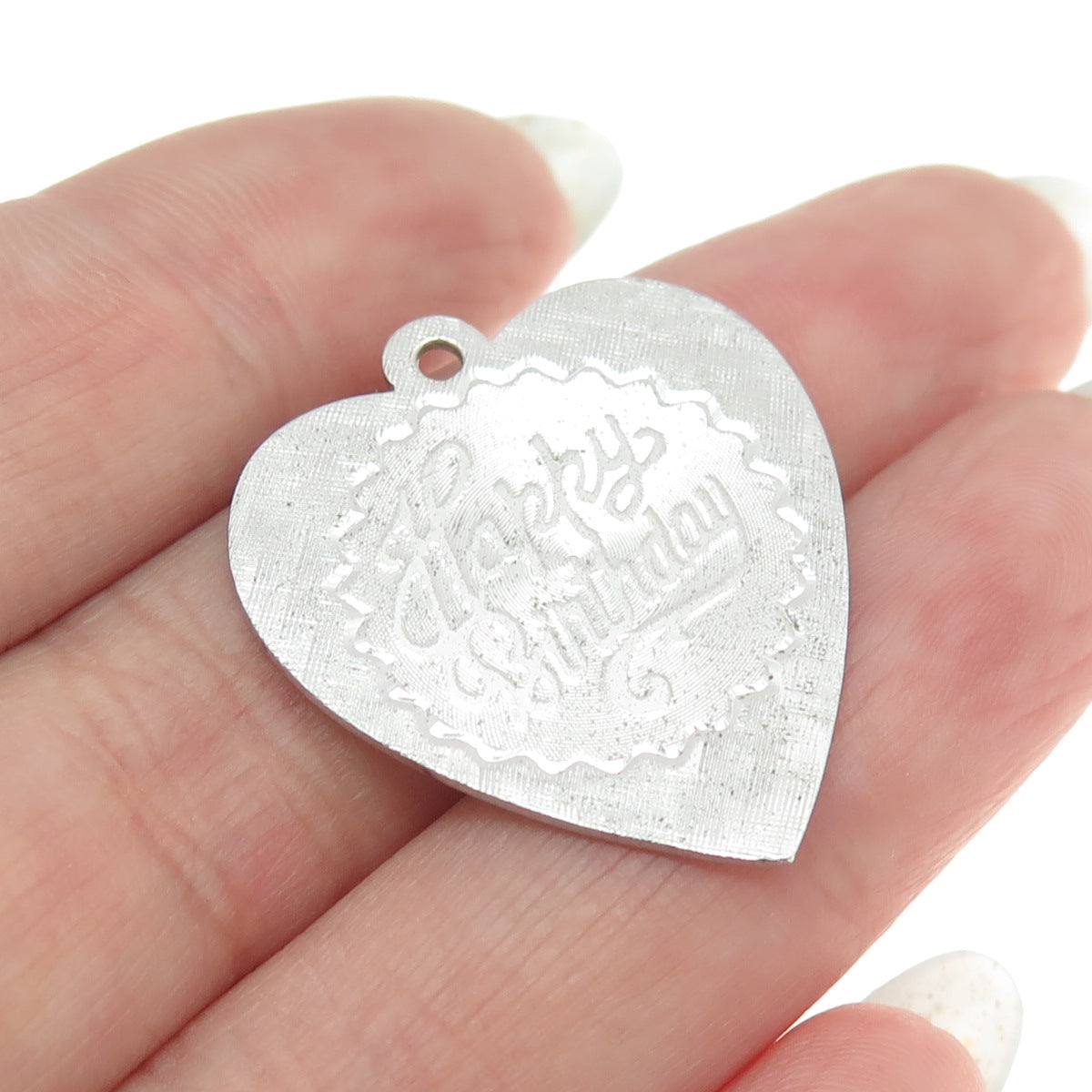 925 Sterling Silver Vintage "Happy Birthday" Engraved Heart Pendant