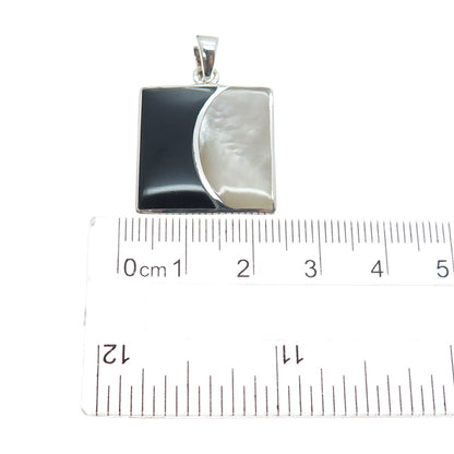 925 Sterling Silver Vintage Real MOP & Black Onyx Modernist Charm Pendant