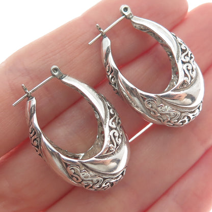JEZLAINE 925 Sterling Silver Vintage Oxidized Ornate Heart Hoop Earrings