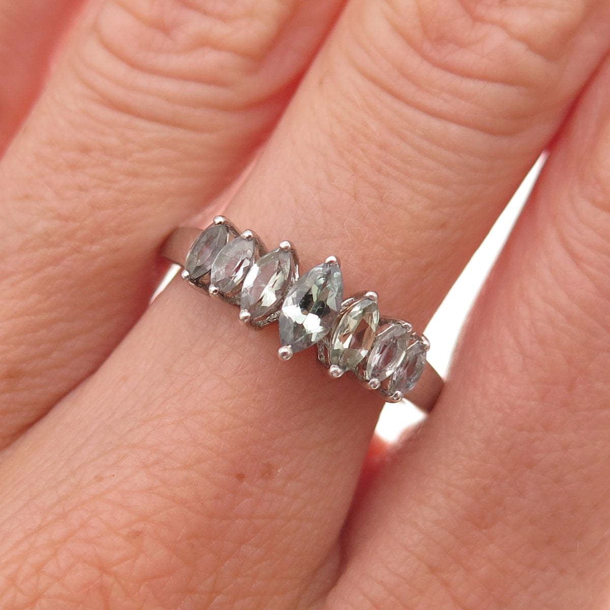 Chuck Clemency 925 Sterling Silver Real Marquise-Cut Iolite Ring Size 8