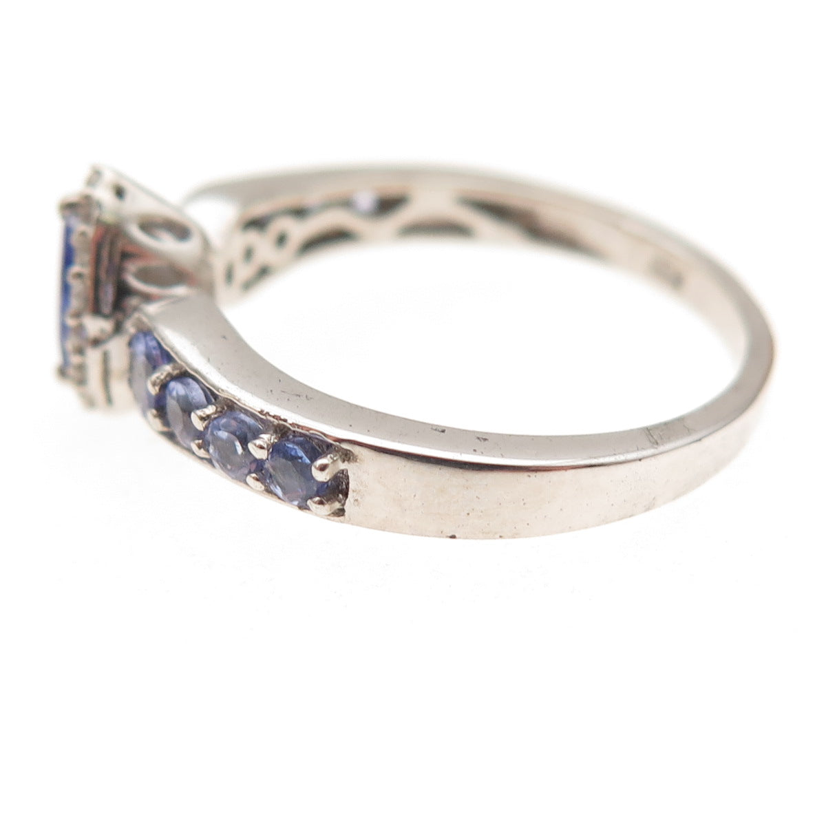 Chuck Clemency 925 Sterling Silver Real Tanzanite & White Topaz Ring Size 8.25