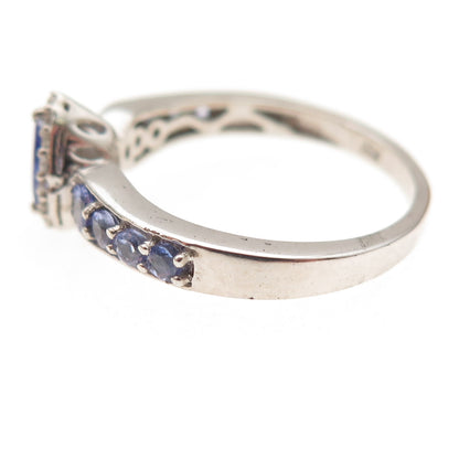 Chuck Clemency 925 Sterling Silver Real Tanzanite & White Topaz Ring Size 8.25