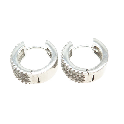 925 Sterling Silver Round-Cut C Z 3-Row Hoop Earrings