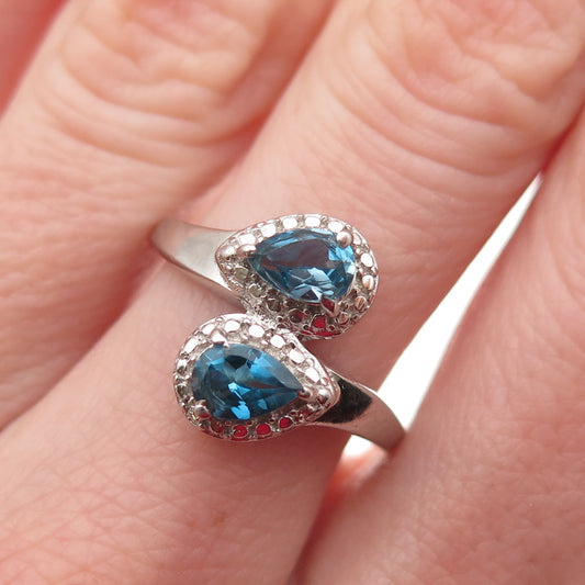 Chuck Clemency 925 Sterling Silver Real London Blue Topaz Bypass Ring Size 7