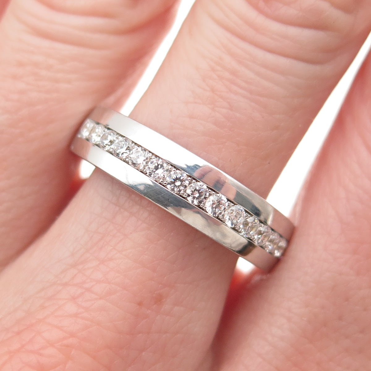 925 Sterling Silver Round-Cut C Z Half Eternity Band Ring Size 9.75