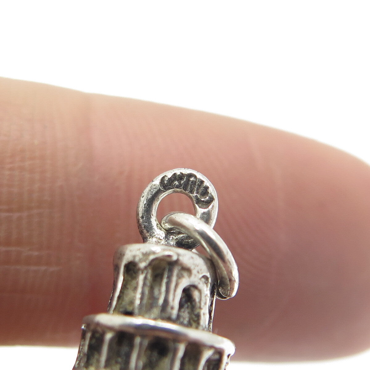 800 Silver Vintage Pisa Tower Oxidized Charm Pendant
