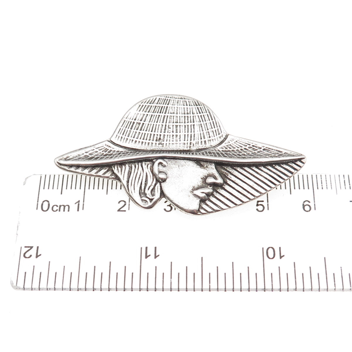 Shube 925 Sterling Silver Vintage Lady in Hat Oxidized Pin Brooch