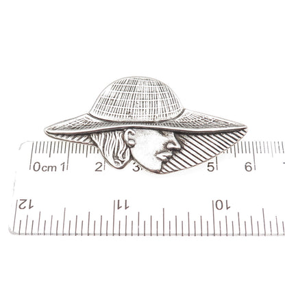 Shube 925 Sterling Silver Vintage Lady in Hat Oxidized Pin Brooch