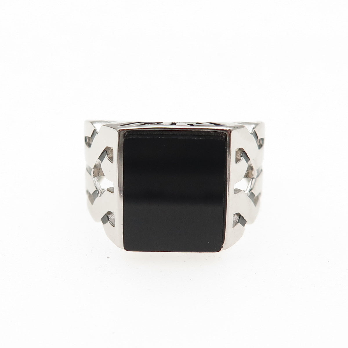 CHIMODA 925 Sterling Silver Real Black Onyx Woven Ring Size 8.25