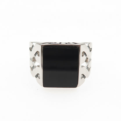 CHIMODA 925 Sterling Silver Real Black Onyx Woven Ring Size 8.25