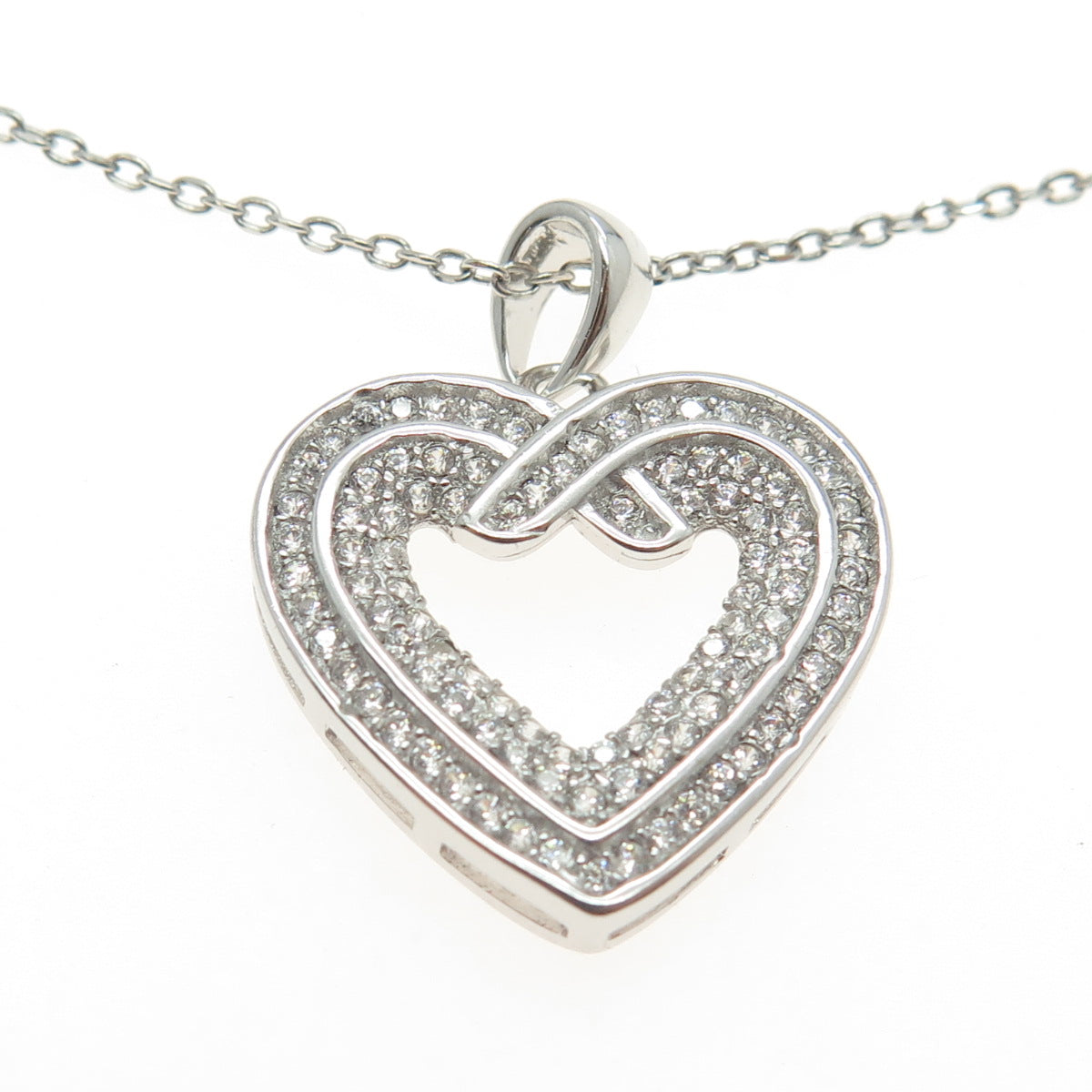 925 Sterling Silver Round-Cut C Z Heart Chain Necklace 18"