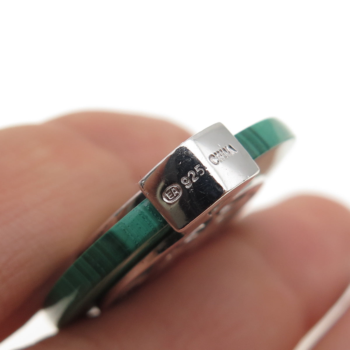 925 Sterling Silver Real Diamond & Malachite Longevity Chinese Character Pendant